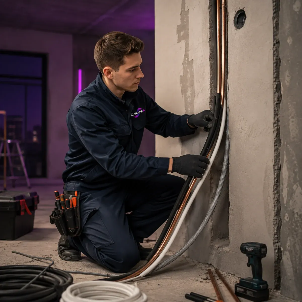 Укладка медной фреоновой трассы в стену — ClimaPro Кишинёв